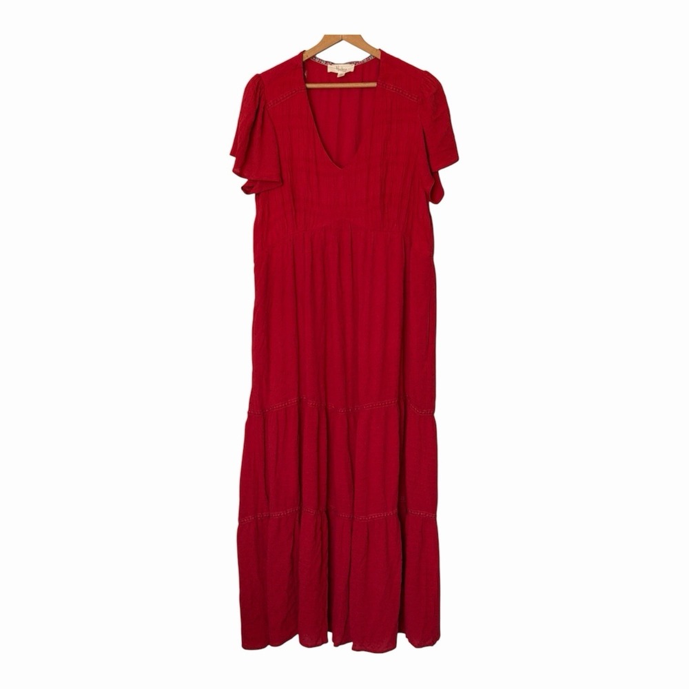 Nurture Tiered‎ Maxi Dress Smocked Westbound Woman Size 1X Red V-Neck EUC